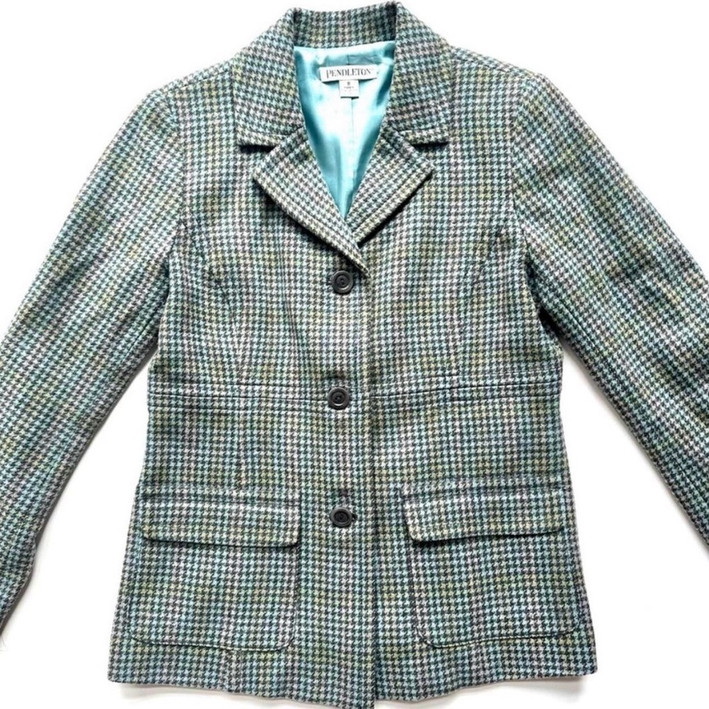 Pendleton Green Multi Houndstooth Wool Blazer - image 3